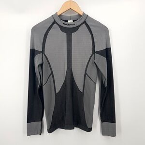 Craft Mens Long Sleeve Performance Base Layer Top Sz M Black Gray Tech Stretch